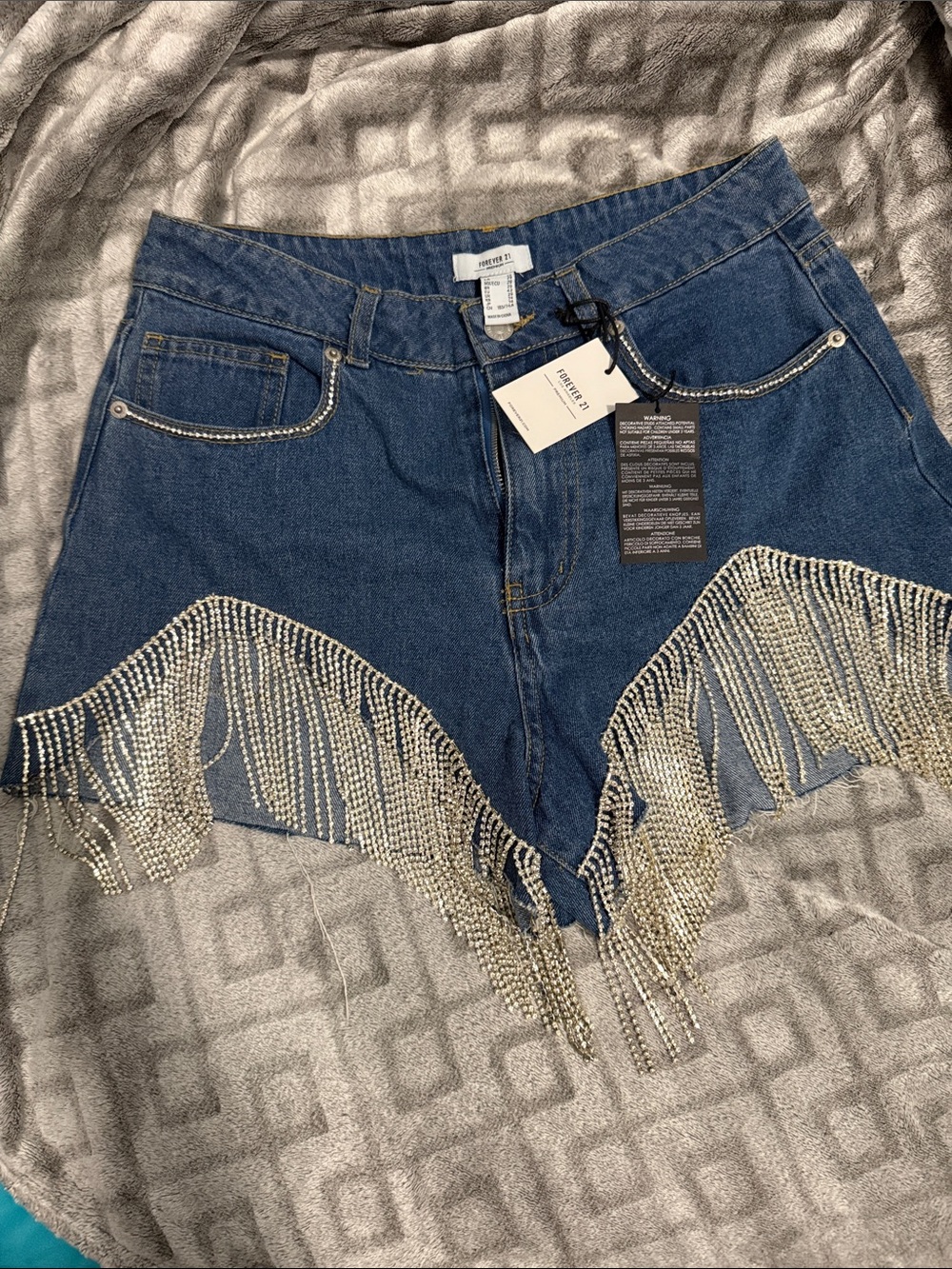 NWT Embellished Forever 21 Shorts - Blue with Silver Rhinestones Size (29)